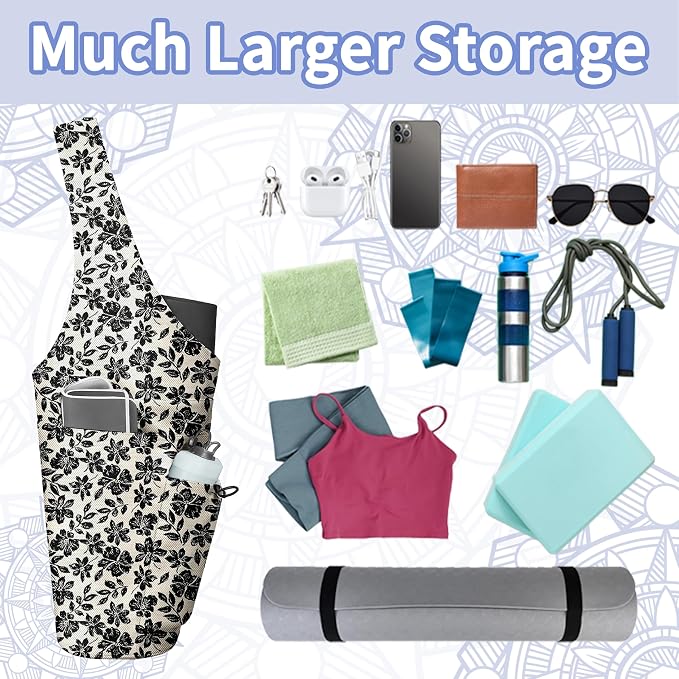 Yoga Bag for Women, Large Yoga Mat Bag Tote Carrier with Wet Dry Pocket, Water Bottle Holder & Adjustable Strap, Fits 1/2" Thick Yoga Mat for Gym, Pilates, Travel, Work