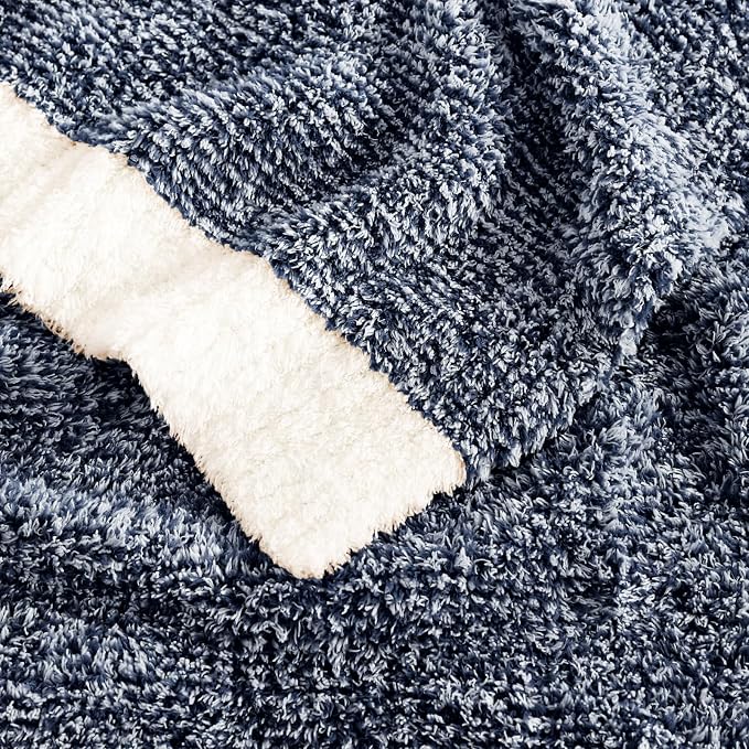 Soft Twin Blanket for Bed-Cozy Warm Reversible Knitted Blankets | Lightweight Fluffy Decor for Women, Mom, Her & Girls, Sofa, Chair, Couch, 60x80in, Cationic Dyeing Navy Blue