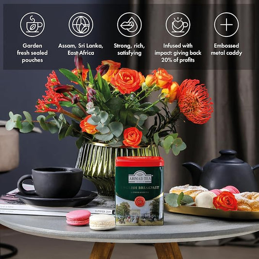 Ahmad Tea Caddy Gift Tin, English Scene, English Breakfast, 100 Gram