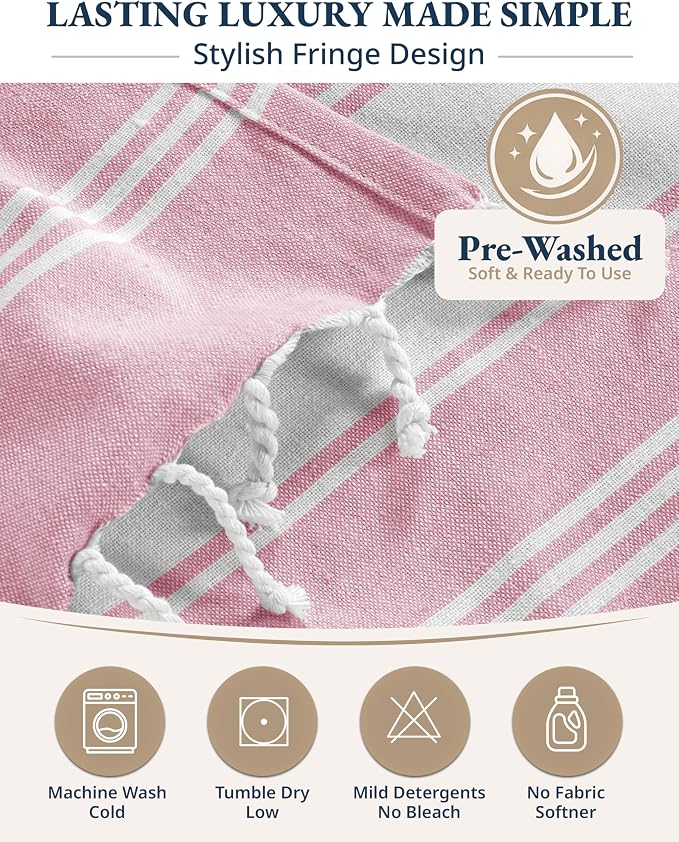 LANE LINEN Turkish Beach Towel Set of 4 - Beach Towels, Pre-Washed Pool Towel, Extra Large Beach Towel, Quick Dry & Sand Free, Absorbent Travel Towel, 39"x71" - Candy Pink
