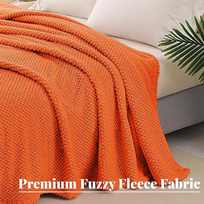 Whale Flotilla Extra Large Soft Fleece Throw Blanket for Couch | 50x70 Inch, Burnt Orange, Suitable for Sofa Chair Bed, Fluffy Fuzzy Jacquard Blankets for All Season, Lightweight and Cozy