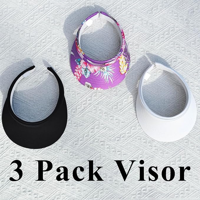 3 Pack Sports Sun Visor Hat Women Men Adjustable Clip On Visors Outdoor Golf Beach Cap