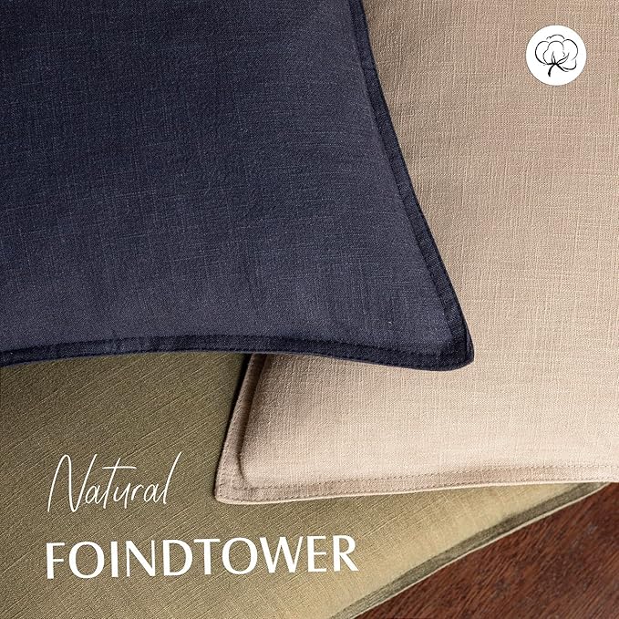 Foindtower Pack of 2, Decorative Linen Solid Throw Pillow Covers Soft Accent Cushion Case Farmhouse Neutral Pillowcase for Chair Couch Sofa Bedroom Living Room Home Decor 20 x 20 Inch Tan Beige