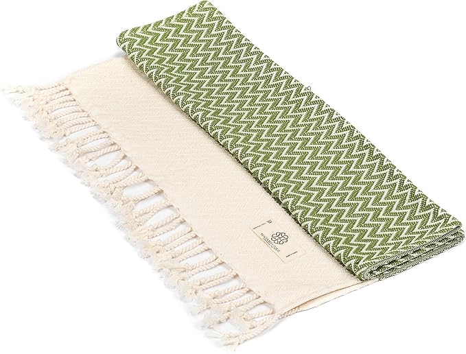 Madamelique Exclusive Hand Towels Set of 2-18 x 40 Inches - Decorative Bathroom Peshtemal Towel for Hand, Face, Hair, Yoga, Tea, Dishcloth, Kitchen and Bath - 100% Pure Cotton (Olive)