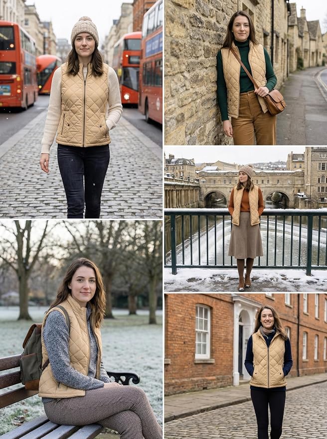 Fuinloth Women's Quilted Vest Lightweight Puffer Stand Collar Zip Gilet | 4 pockets with 2 inner storage. Quilted padded warm gilet. Fall winter outerwear layering vest for travel hiking daily wear.