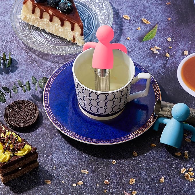2 Pieces Tea Infuser for Loose Tea Cute Fine Mesh Tea Strainer Stainless Steel Tea Filter Ball Tea Diffuser Steeper for Teacups Teapots (Blue, Pink)