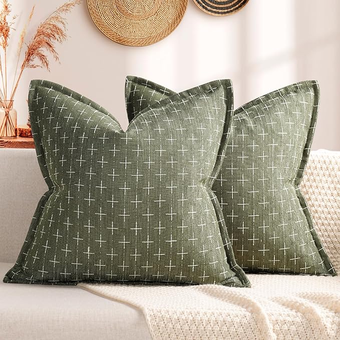 Pillow Covers 18x18 Set of 2 Soft Polyester Textured Pillow Covers with Stylish Flange Edge Cozy Farmhouse Throw Pillows for Couch Bed Sofa Living Room