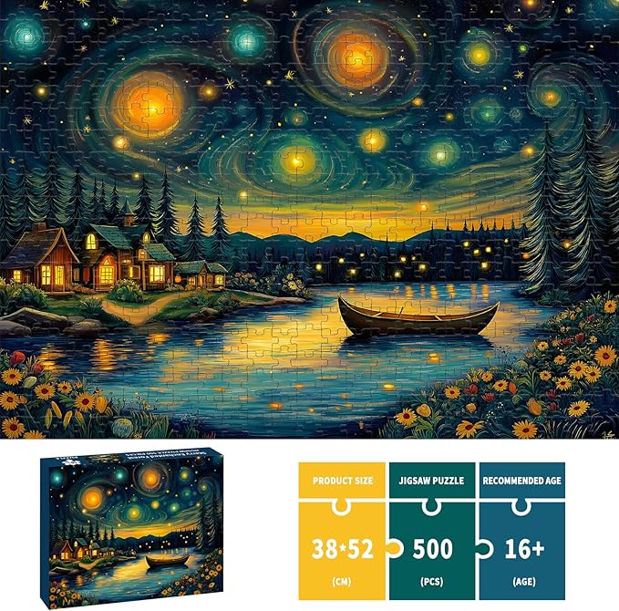 Puzzles for Adults 500 Pieces, Starry Night Jigsaw Puzzles - Starry Enchanted Forest, Impossible Landscape Puzzle for Seniors Families,20.47x14.96 inches, 1:1 Poster, Letter on The Back