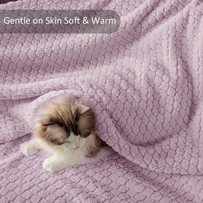 Exclusivo Mezcla Soft Fleece Queen Size Blanket for Bed, Lilac Purple | Jacquard Lightweight Cozy Bed Blanket, Breathable Decorative Fuzzy Textured All Season Use, 90x90 Inches