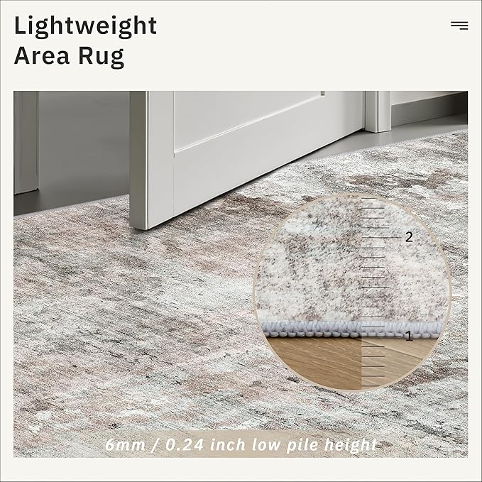 Soalmost Abstract Rug 8x10 Large Living Room Area Rugs Washable Pink/Grey | Modern Non-Slip Carpet for Dining Bedroom, Stain Resistant Foldable Thin Low Pile Floor Mat Under Table Home Office Decor