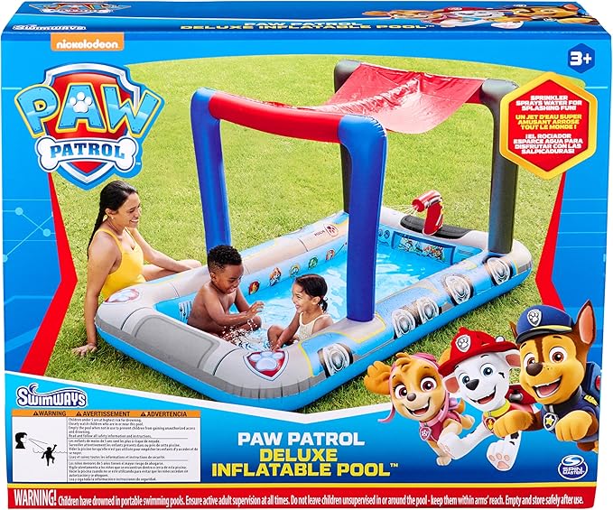 SwimWays Paw Patrol Deluxe Inflatable Pool, Above Ground Pool with Canopy and Fast Inflation for Kids Aged 3 & Up