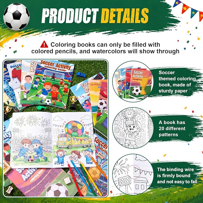 Liliful 144 Pack Mini Soccer Coloring Books Bulk, 5x7 Inch Soccer Party Favors, 24 Football Sport Designs Thick Paper Coloring Book for Kids & Adults, Sports Birthday Classroom Rewards