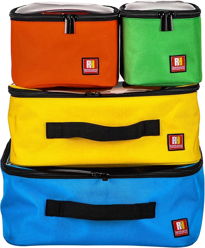 4-piece Kids Toy Storage Organizer Set Bag for Lego Building Bricks with See Through Clear TPU Top, Small Toy Packing Cube Bags, Clean Up Container case(blank pattern)