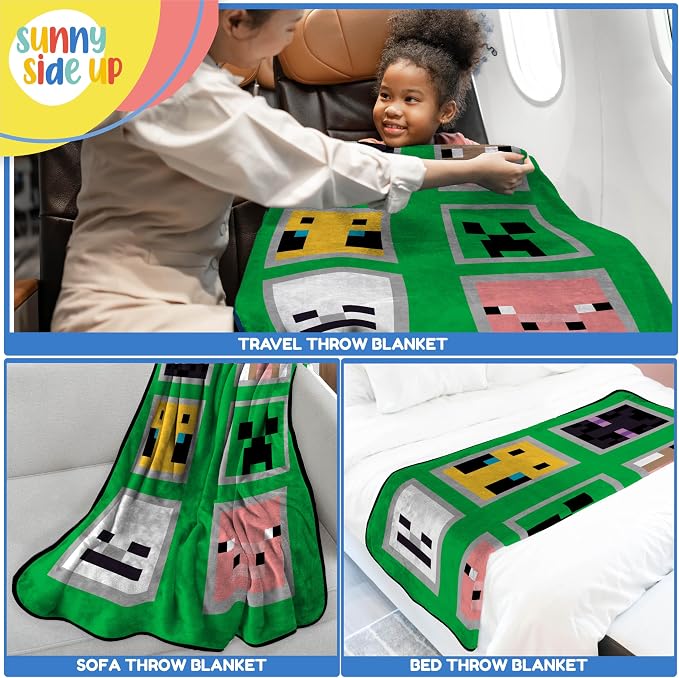 Sunny Side Up Minecraft Plush Travel Throw Blanket - Measures 40 x 50 Inches - Super Soft & Cozy Travel Accessories Features Creeper & Enderman