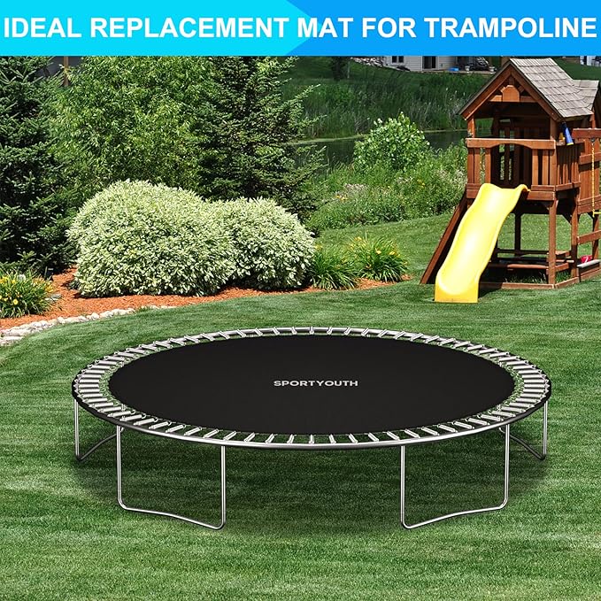 SPORTYOUTH Trampoline Replacement Mat, Fits 12ft 14ft 15ft Round Trampolines Frame with 72/88/96 V-Rings Using 5.5/6.5/7 in Springs, Water-Resistant, UV Resistant, Good Jumping Bounce
