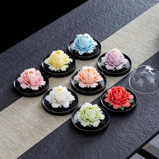 Passive Diffuser Ceramic Flower Aromatherapy – Exquisite Handcrafted Ceramic Decorative Essential Oil Diffuser for Office Desk, Home, and Yoga, with Robust Gift Box Packaging (Yellow Peony)