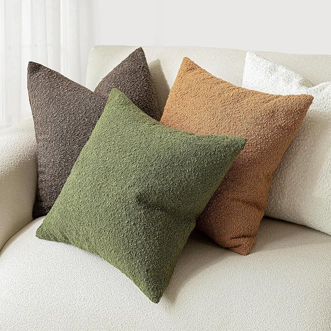 Foindtower Set of 2, Decorative Textured Boucle Throw Pillow Covers Accent Solid Pillow Cases Neutral Soft Cozy Couch Cushion Case for Chair Sofa Bedroom Living Room Home Decor 24 x 24 Inch Green