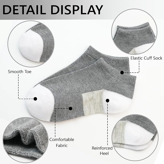 ZERULETS Kids Socks, 20 Pairs Ankle Low Cut Short Athletic Socks for Boys Girls Toddler 1-13 Years