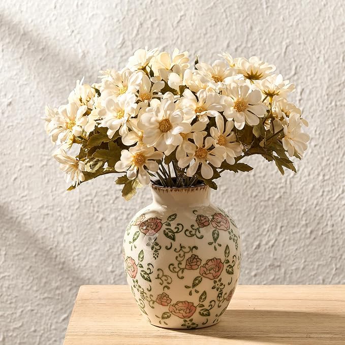 SIDUCAL Ceramic Vintage Vase, 5.83 Inch Retro Ice Cracked Chinoiserie Floral Vase, Rustic Farmhouse Vases for Home Decor, Bookshelf, Garden, Chinoiserie Decor, Tuscan Decor, Red Rose Pattern