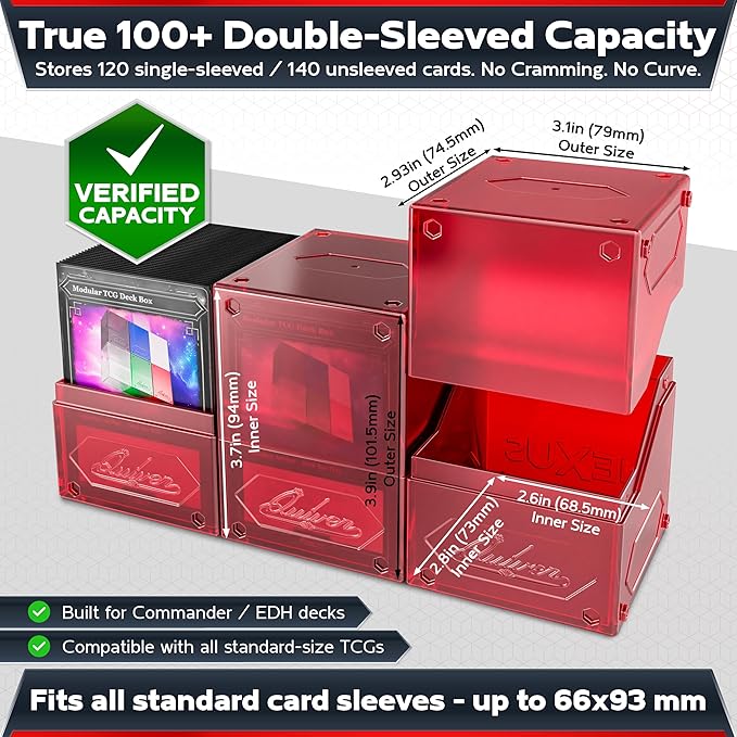 Quiver Time 360° Modular Nexus DeckBlock - Durable Stackable MTG Deck Box for Commander fits 100+ Cards | Stylish 100 Card Deck Box MTG | Interchangeable TCG Decks Boxes (1 pcs, Red)