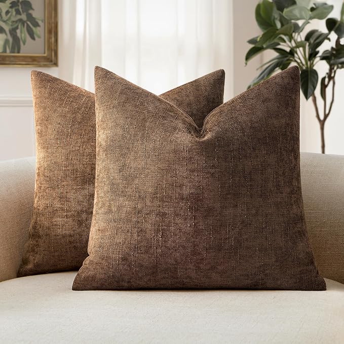 MIULEE 24x24 Inch Euro Textured Chenille Throw Pillow Covers Honey Brown | Pack of 2 Decorative Soft Throw Pillows,Solid Textured Cushion Covers,Modern Home Decor for Bed Couch Sofa Bedroom Livingroom