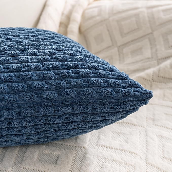 Set of 4 Blue Decorative Throw Pillow Covers 16x16 Inch Corduroy Pillow Covers for Bed Couch Sofa Living Room Soft Square Cushion Cases