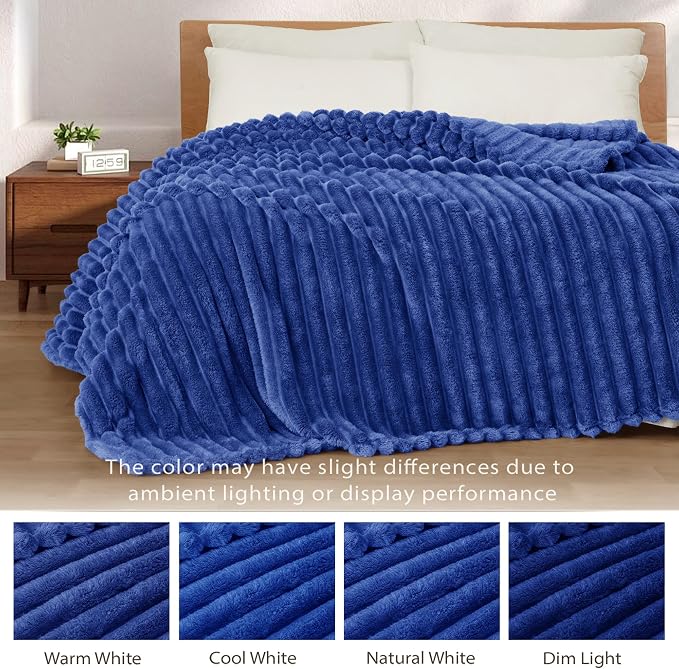 Exclusivo Mezcla Striped Twin Size Fleece Blanket for Bed, Couch, 60"x80" | Soft Breathable Cozy Bed Blankets, Lightweight Plush Fluffy Fuzzy Jacquard Decorative Blankets