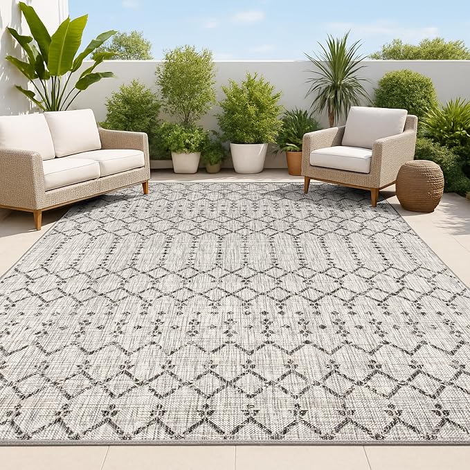 JONATHAN Y Moroccan Geometric Indoor Outdoor Area Rug 3X5 Light Gray/Black, Ourika Textured Weave for Backyard, Patio, Porch, Easy-Cleaning, High Traffic, Pet-Friendly, Non-Shedding (SMB108E-3)