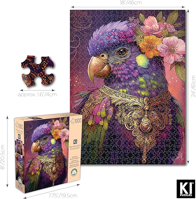 1000 RomantzArt Piece Jigsaw Puzzle for Adults – Queen's Aviary: Regent – Challenging, Hard and Vibrant Gradient Color Puzzle, Gift for Puzzle Lovers, Brain Teaser Home Décor