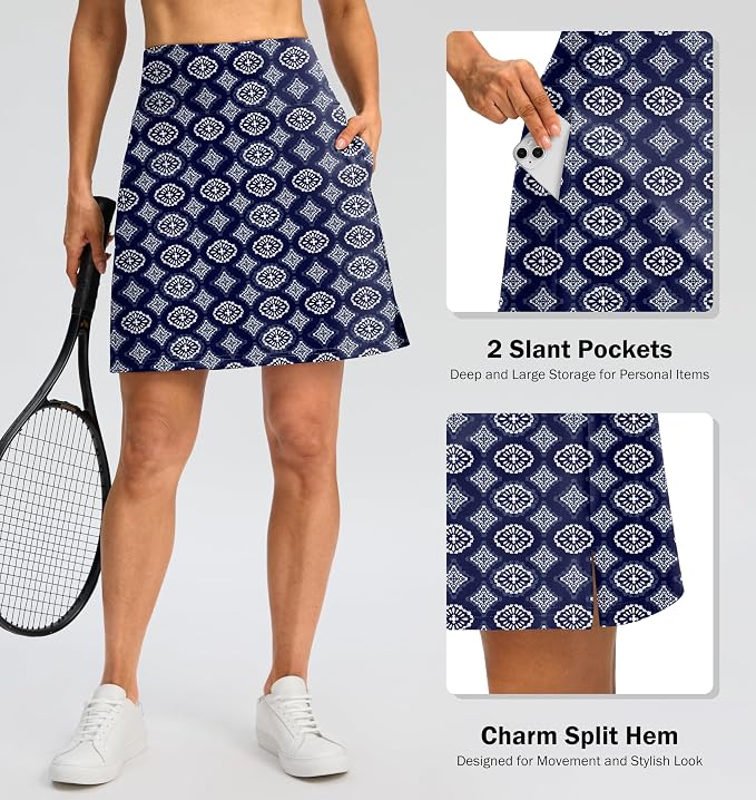 18" Skorts for Women 3 Pockets High Waist Long Athletic Tennis Skirt Golf Skort for Casual Summer Travel