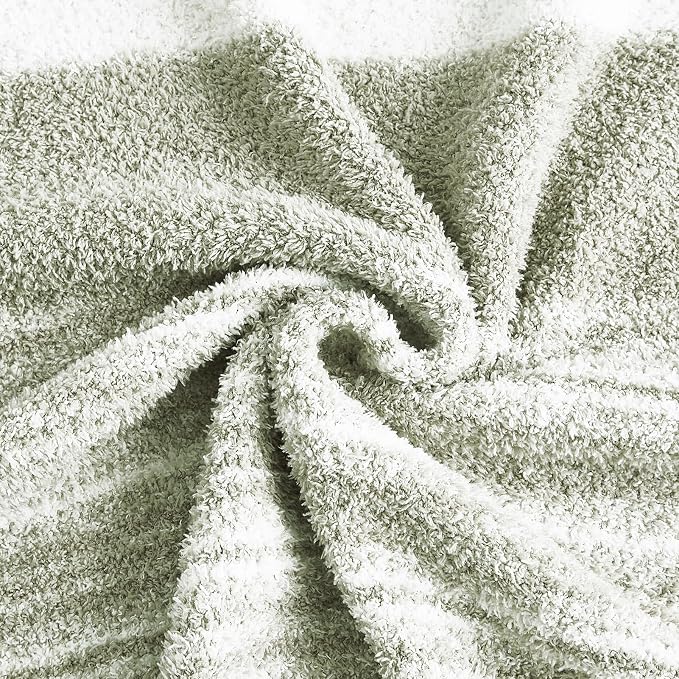 Soft Twin Blanket for Bed-Cozy Warm Reversible Knitted Blankets | Lightweight Fluffy Decor for Women, Mom, Her & Girls, Sofa, Chair, Couch, 60x80in,Sage Green Stripe
