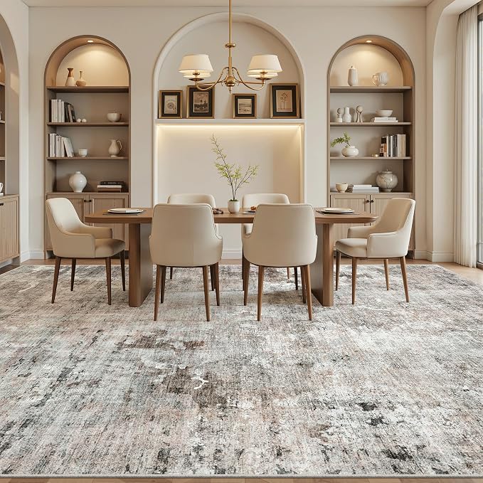 Soalmost 10x14 Area Rugs for Living Room Washable Rug Abstract Pink/Grey | Non-Slip Large Modern Carpet for Dining Bedroom, Soft Low Pile Lightweight Foldable Floor Mat Nursery Home Office Decor