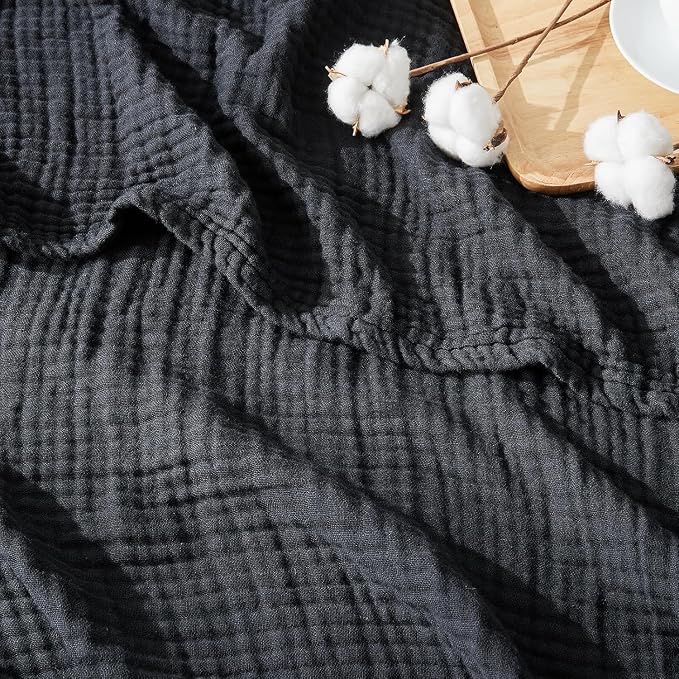 EMME Muslin Blankets for Adults Throw Blanket for Couch Breathable Gauze Soft Lightweight Airy Black King 108" x 90"