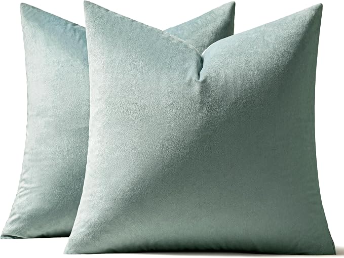 MIULEE 24x24 Inch Pack of 2 Euro Velvet Throw Pillow Covers Aqua Haze | Soft Solid Decorative Euro Sham, Modern Luxury Home Decor, for King Bed Sofa Couch Bedroom Livingroom