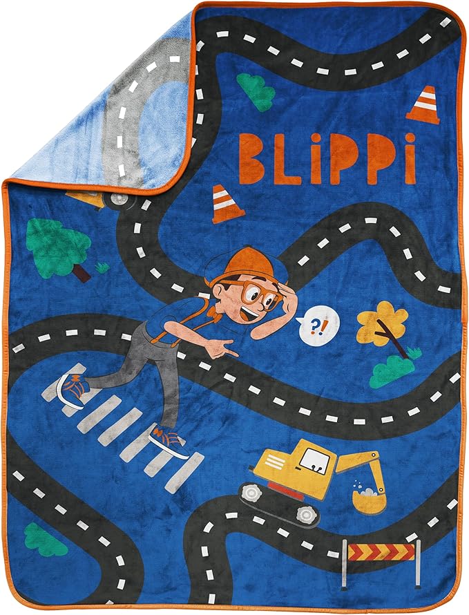 Jay Franco Kids Plush Throw Blanket – Soft & Cozy Fleece Throw for Bedroom & Couch Décor, Official Licensed Product, Blue - Blippi, 40x50 - Travel Blanket