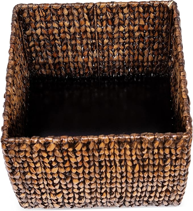 BIRDROCK HOME Storage Cube Box with Lid - Brown Wash Seagrass - Large Hand Woven Floor Container for Blankets Pillows - Sturdy Metal Frame