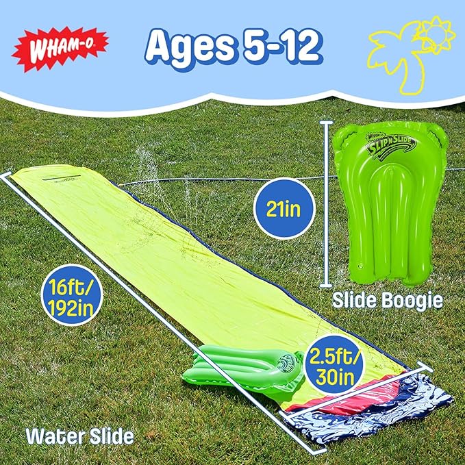Wham-O Slip N Slide Water Slide with Slide Boogie, 16ft Outdoor Backyard Slip and Slide Super Slip Waterslide for Kids Ages 5-12