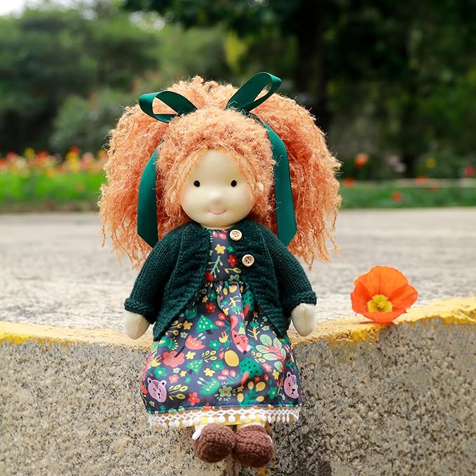 Handmade Waldorf Hanne 12" Soft Girl Rag Doll with Cute Stuffed Plush, Ideal First Doll for Babies & Toddlers