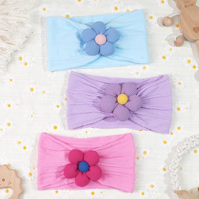 CÉLLOT 5 Pcs Baby Flower Headbands Baby Girls Nylon Headbands Soft Hairbands Hair Accessories for Newborn Infant Toddler Kids(Spring Summer Vibe)