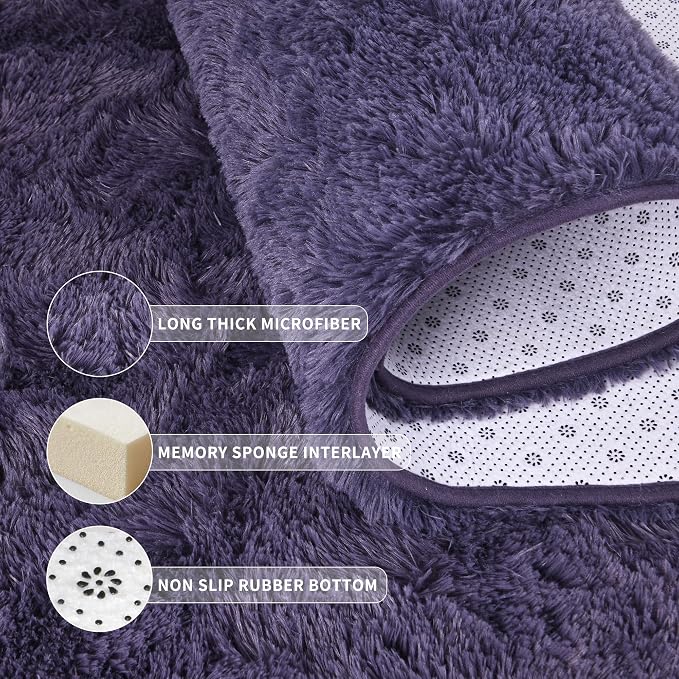 Tepook 5x8 Area Rugs for Living Room, Soft Fluffy Shag Gray Purple Rug for Bedroom Nursery, Modern Shaggy Plush Upgraded Non-Slip Carpet for Girls Boys Kids Room Dorm Home Decor