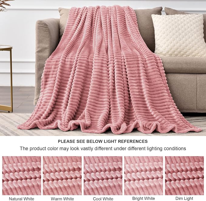 BEDELITE 3D Ribbed Jacquard Pink Blankets Queen Size for Bed, 90x90 Inch | Soft Warm Decorative Fluffy Blanket, Cozy Fuzzy Lightweight Plush Fleece Throw Blankets for Bed, Room Decor, Gift for Women