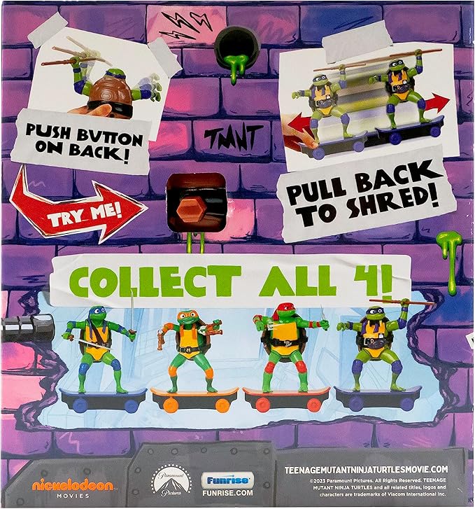 Teenage Mutant Ninja Turtles Toy, Donatello Sewer Shredder Pullback Skateboard, Mutant Mayhem TMNT Collectible Ninja Turtle, Ages 3+