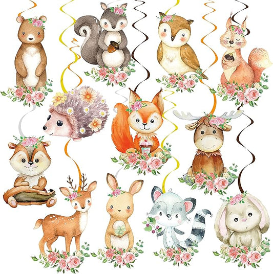 Woodland Party Decorations 20pcs Woodland Animals Hanging Swirls Forest Animals Foil Ceiling Decorations for Woodland Theme Birthday Party Baby Shower Supplies