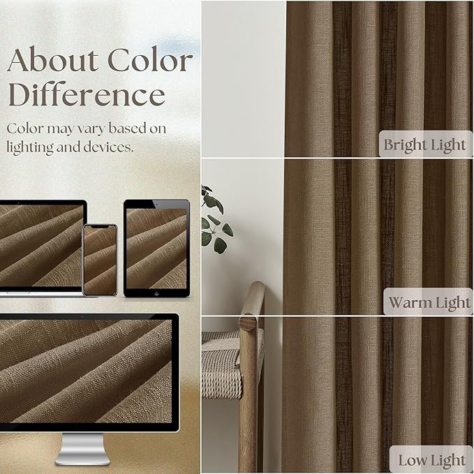 Extra Wide 102 Inch Long Curtains 70 Inch Wide Pinch Pleat Linen Curtains for Living Room Bedroom Light Filtering Privacy Pleated Drapes Hooks Rings Back Tab for Sliding Door Dutch Cocoa 1 Panel