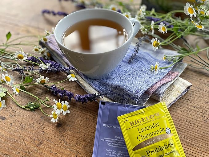 Bigelow Tea Lavender Chamomile Plus Probiotics Herbal Tea, Caffeine Free with Lavender Chamomile, 18 Count (Pack of 12)