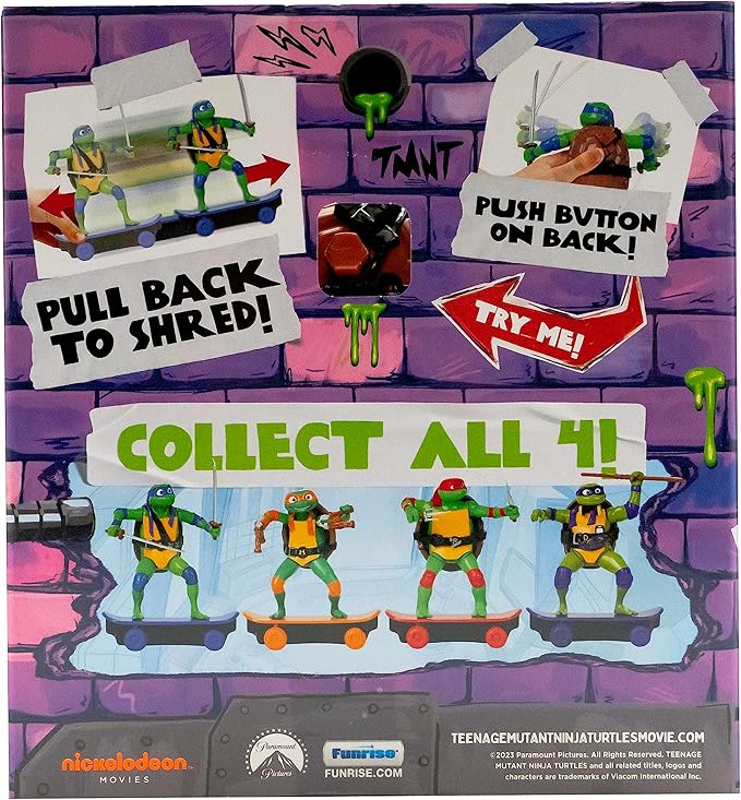 Teenage Mutant Ninja Turtles 5" Sewer Shredders Leonardo Movie Edition, Ages 3+, Pretend Play Toy Figure Playsets, Shred and Battle with TMNT Skate Toy!