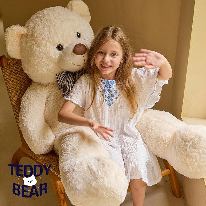 47 inch Big Giant Teddy Bear Stuffed Animals, White Cream Soft Plush Life Size Bear Toy All Ages Gift for Children/Girlfriend/Valentine's Day/Christmas/Birthday/Baby Shower/Wedding/Party Decorations