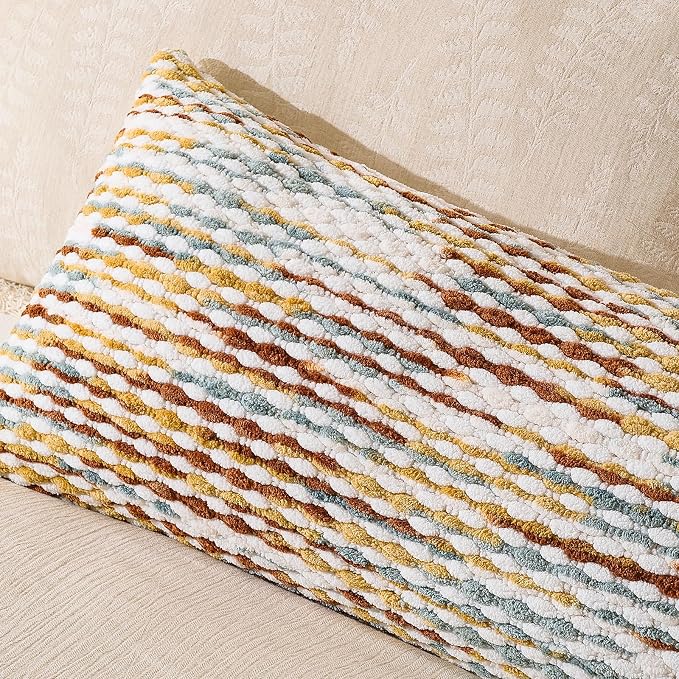 Boho Chenille Pillow Cover Decorative Tufted Pillowcase for Couch Bed Sofa Bedroom Living Room Modern 14 x 36-Inch Brown