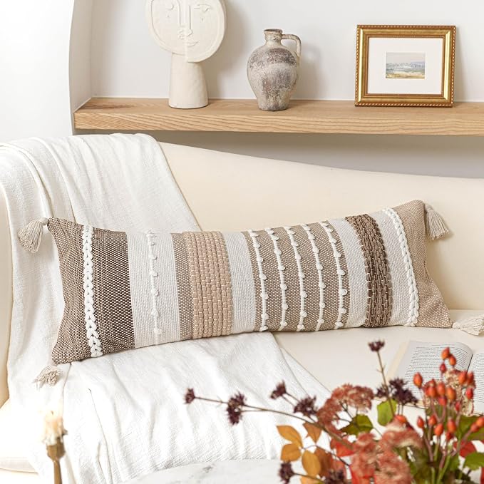 Brown Decorative Lumbar Pillow Cover 14x36 Boho Long Body Pillow for Bed Farmhouse Lumbar Throw Pillow for Couch Modern Accent Textured Throw Pillowcase