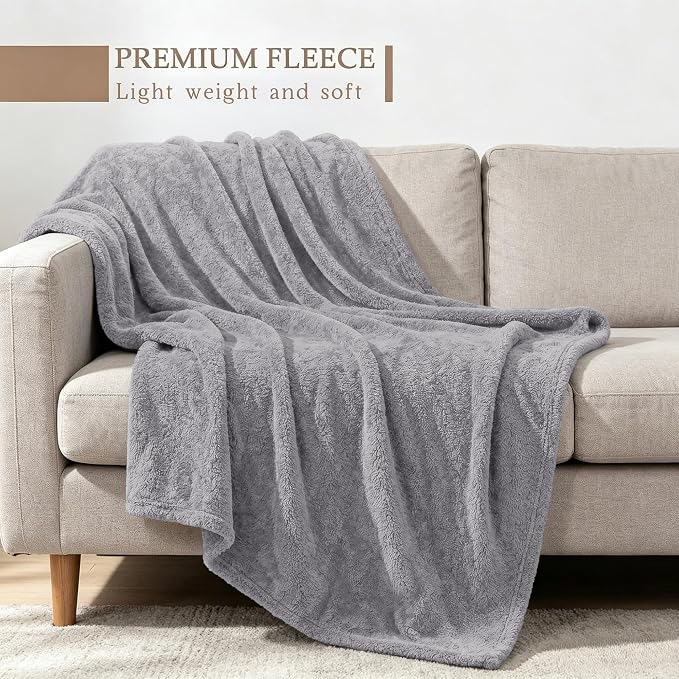 Exclusivo Mezcla Fleece Throw Blanket for Couch and Sofa, 50" x 60" | Super Soft and Cozy Fluffy Blanket for Women, Lightweight and Fuzzy Throw for Home Decor, All Season, Light Grey
